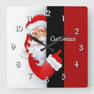 Personalised Red & White Santa Square Wall Clock