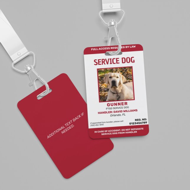 Personalised Red White Service Dog Photo ID Badge (Creator Uploaded)