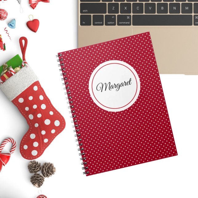 Personalised Red & White Swiss Dots Spiral Noteboo Notebook (Creator Uploaded)