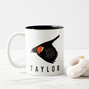 Personalised Red-Winged Blackbird in Flight Two-Tone Coffee Mug