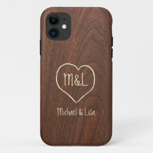 Personalised Red Wood Texture with Heart iPhone 11 Case
