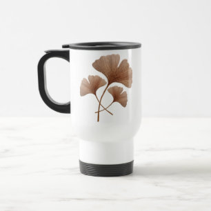 Personalised Reddish Brown Ginkgo Leaf Custom Name Travel Mug
