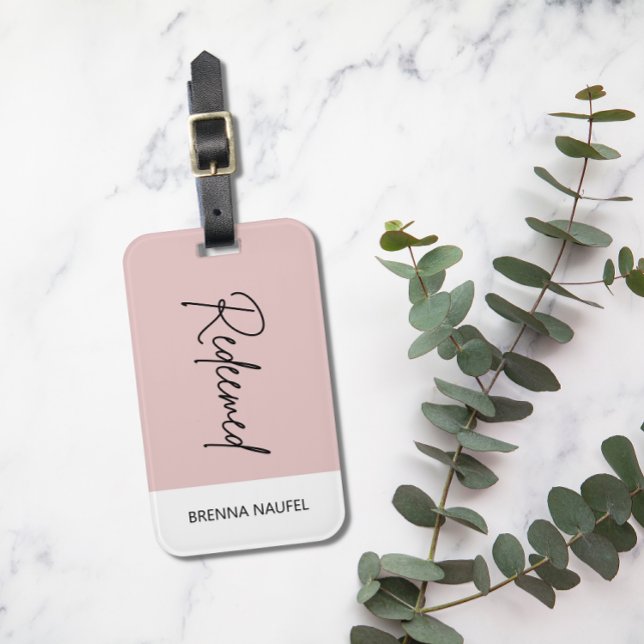 Personalised Redeemed Blush Pink Christian Faith  Luggage Tag (Creator Uploaded)