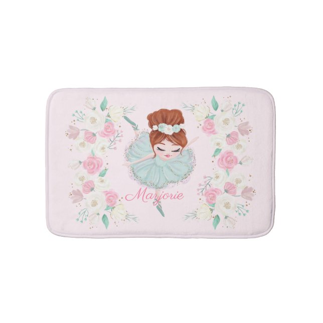 Personalised Redhead Ballerina Pink Floral Bath Mat (Front)