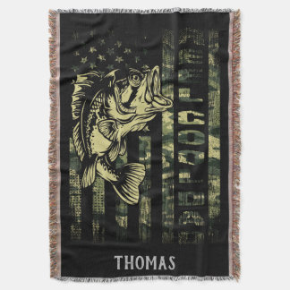 Personalised Reel Cool Dad Camouflage Flag Fishing Throw Blanket
