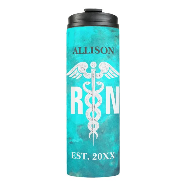 Personalised Registered Nurse Caduceus Marble Thermal Tumbler (Front)
