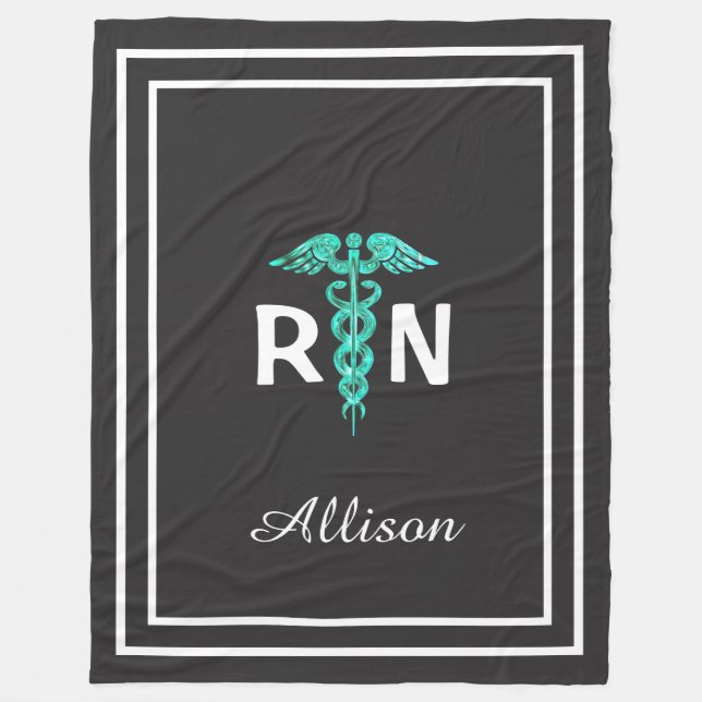 Personalised Registered Nurse RN Caduceus Medical Fleece Blanket (Front)