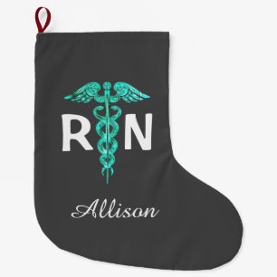 Personalised Registered Nurse RN Caduceus Medical Large Christmas Stocking