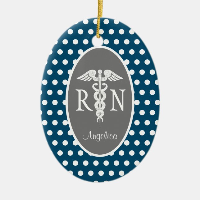Personalised Registered Nurse RN Navy Blue  Ceramic Tree Decoration (Front)