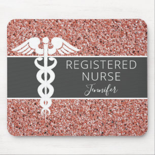 Personalised Registered Nurse Rose Gold Glitter Mouse Mat
