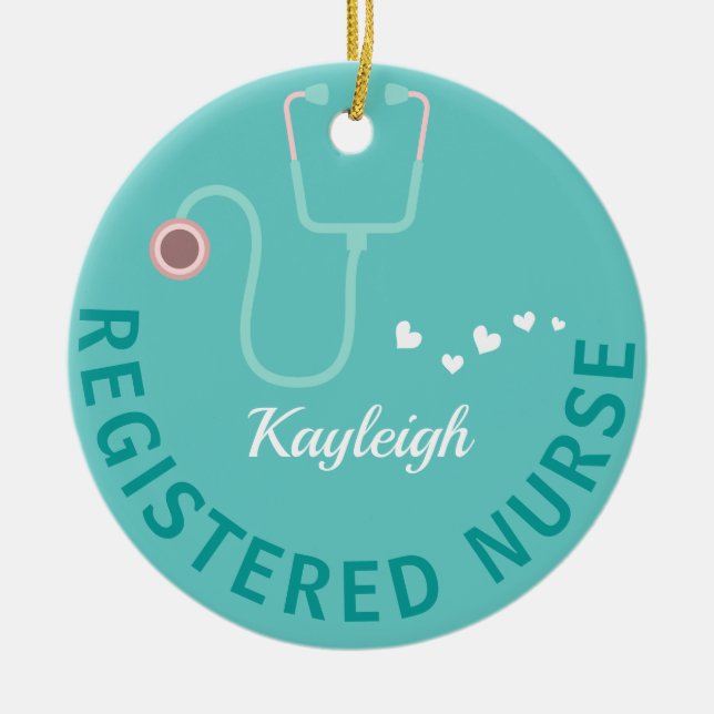Personalised Registered Nurse- stethoscope Ceramic Tree Decoration (Front)