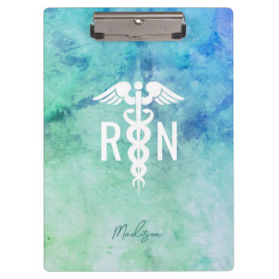 Personalised Registered RN Teal Blue Watercolor Clipboard