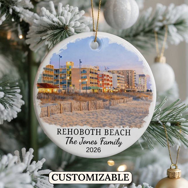 Personalised Rehoboth Beach Ornament, Delaware Ceramic Tree Decoration (Creator Uploaded)