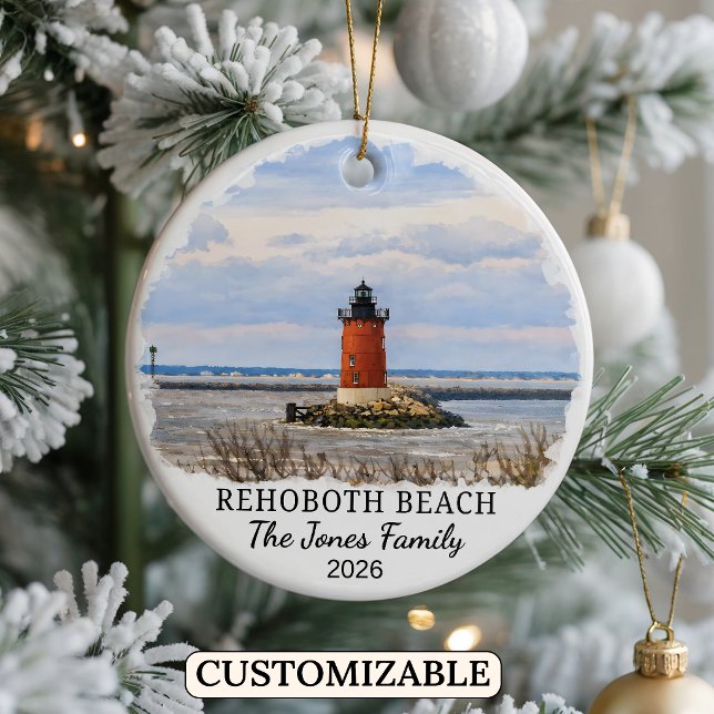 Personalised Rehoboth Beach Ornament, Delaware Ceramic Tree Decoration (Creator Uploaded)