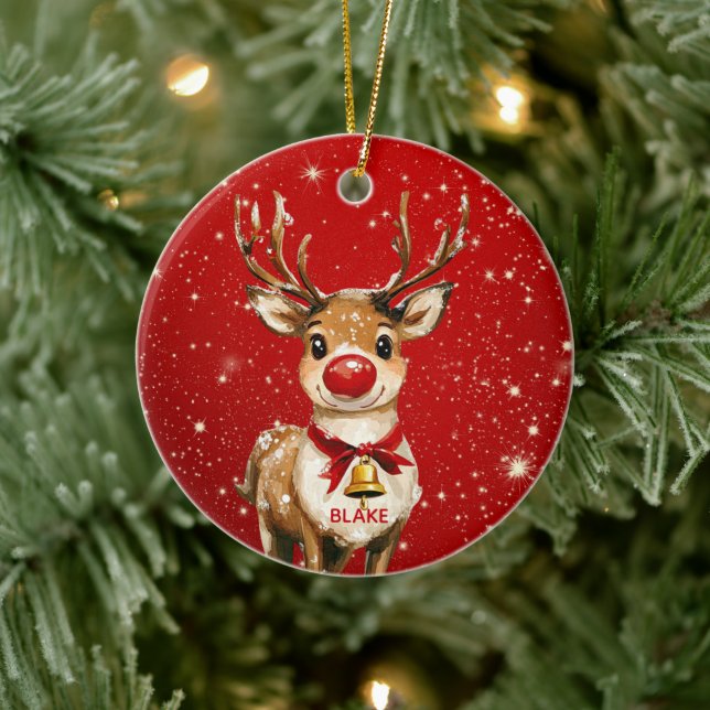 Personalised Reindeer – Adorable Keepsake Children Ceramic Tree Decoration (Tree)