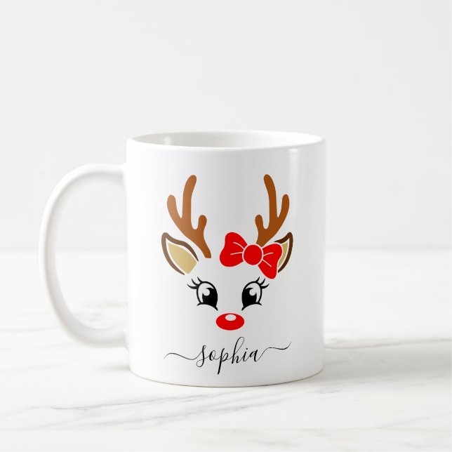 Personalised Reindeer Christmas Coffee Mug (Left)