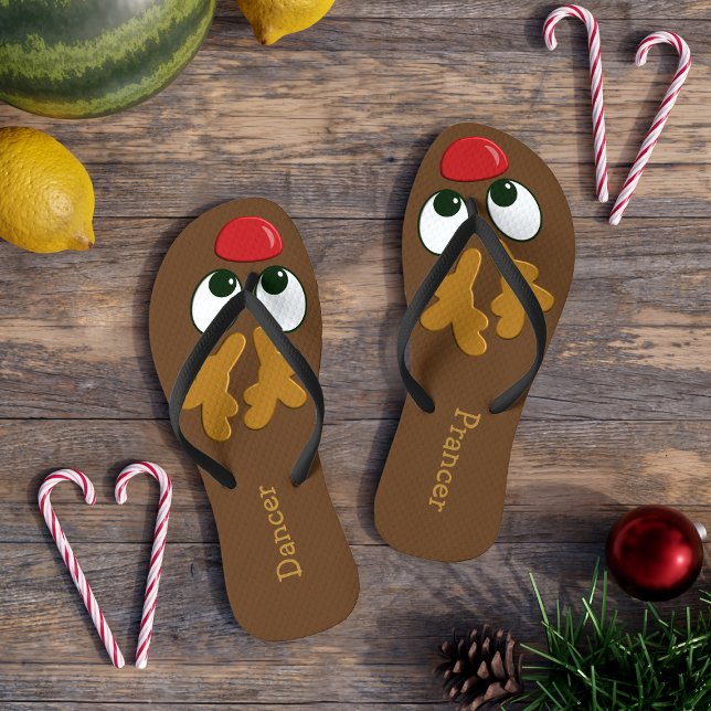 Personalised Reindeer Christmas in July Womens Flip Flops (Perfect for Christmas in July or the one in December. You'll be dashing though the sand in no time)