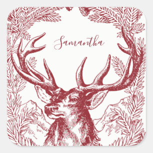 Personalised Reindeer Christmas Square Sticker