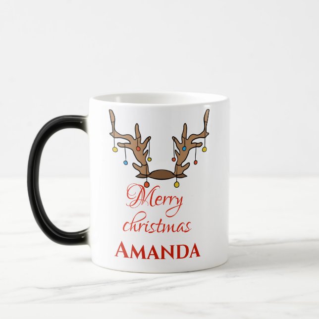 Personalised Reindeer decor- Merry christmas   Magic Mug (Left)