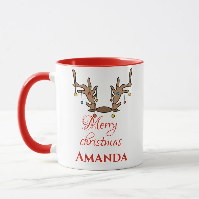 Personalised Reindeer decor- Merry christmas   Mug (Left)
