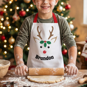 Personalised Reindeer Face   Kids Christmas Baking Apron