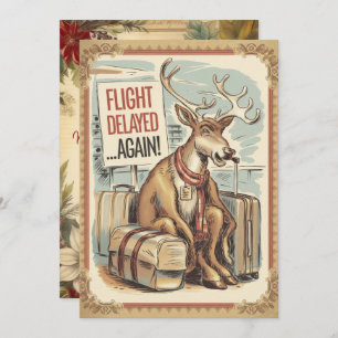 Personalised Reindeer Flight Delay Funny Vintage  Holiday Card