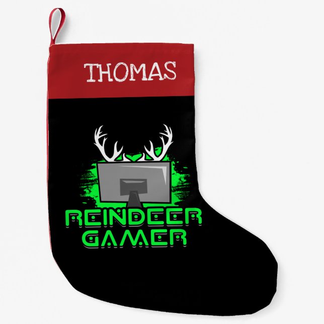 Personalised Reindeer Gamer Funny Small Christmas Stocking (Front)