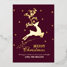 Personalised Reindeer Gold Foil Christmas Card