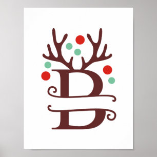 Personalised Reindeer Letter B Split Monogram  Poster
