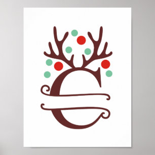 Personalised Reindeer Letter C Split Monogram Poster
