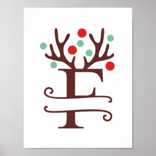 Personalised Reindeer Letter F Split Monogram Poster