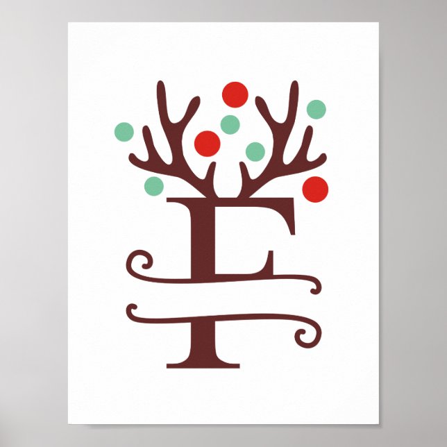 Personalised Reindeer Letter F Split Monogram Poster (Front)