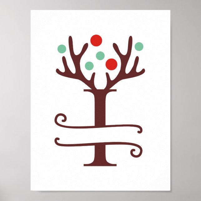 Personalised Reindeer Letter I Split Monogram Poster (Front)