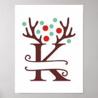 Personalised Reindeer Letter K Split Monogram 