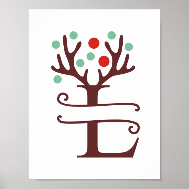 Personalised Reindeer Letter L Split Monogram Poster (Front)