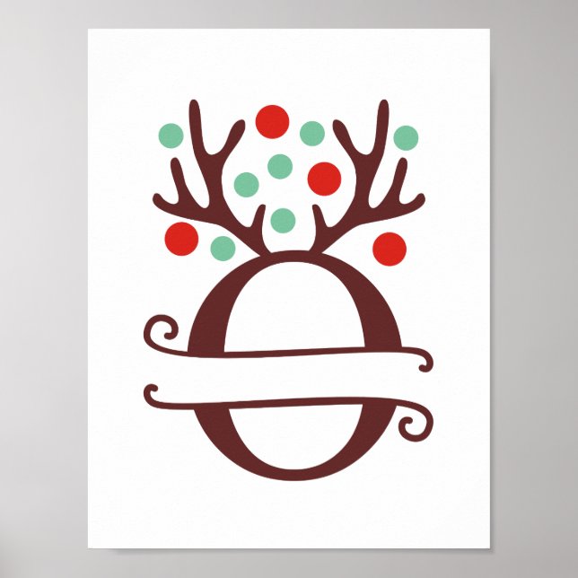 Personalised Reindeer Letter O Split Monogram Poster (Front)