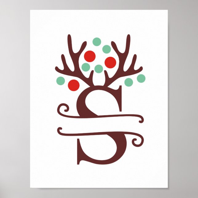 Personalised Reindeer Letter S Split Monogram Poster (Front)