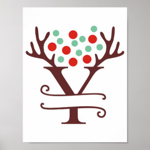 Personalised Reindeer Letter Y Split Monogram Poster