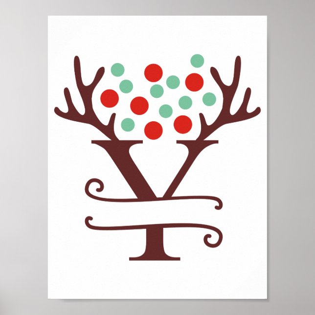Personalised Reindeer Letter Y Split Monogram Poster (Front)