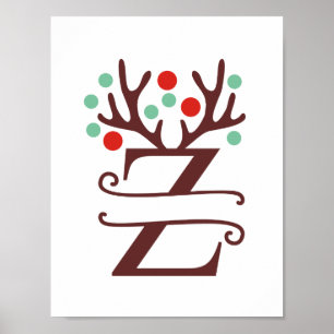 Personalised Reindeer Letter Z Split Monogram Poster