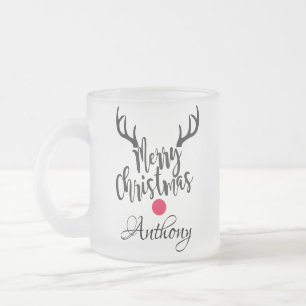 Personalised reindeer- merry christmas frosted glass coffee mug