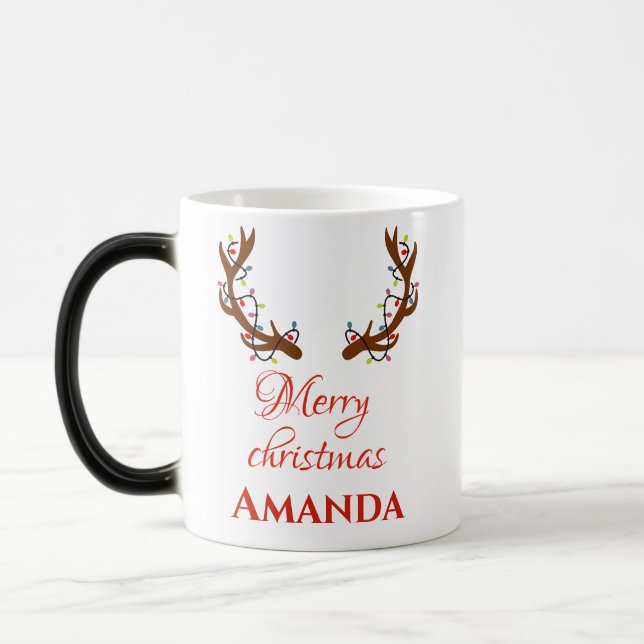 Personalised reindeer- Merry christmas Magic Mug (Left)