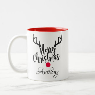 Personalised reindeer- merry christmas  Two-Tone coffee mug