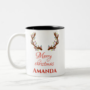 Personalised reindeer- Merry christmas Two-Tone Coffee Mug