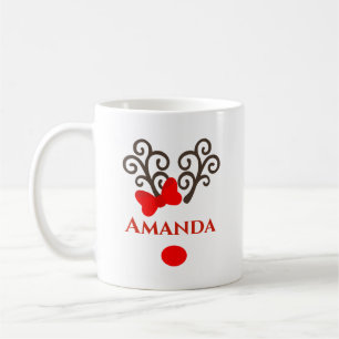 Personalised Reindeer red bow- Merry christmas  Coffee Mug