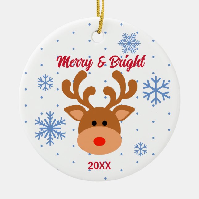 Personalised Reindeer Snowflake Ceramic Ornament (Front)