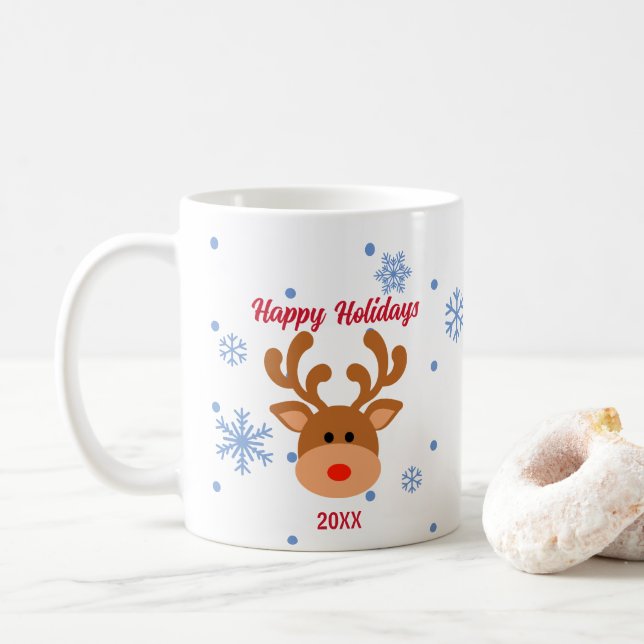 Personalised Reindeer Snowflake Holiday Mug (With Donut)