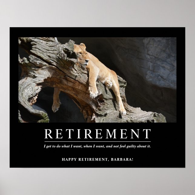Personalised Relaxing Lioness Custom Retirement Poster (Front)
