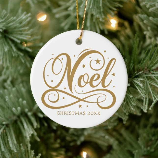 Personalised Religious Gold Script Noel Name Year Ceramic Tree Decoration (Tree)