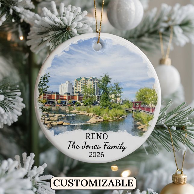 Personalised Reno Ornament, Custom Nevada State Ceramic Tree Decoration (Creator Uploaded)